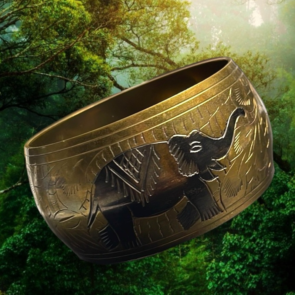 Vintage Solid Brass Elephant Bangle India
